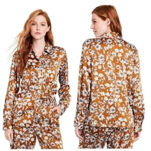 La Ligne Floral Long Sleeve Button-Up Blouse Shirt Brown Womens Size S Boho Chic